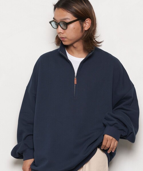 PUBLUX（パブリュクス）の「PUBLUX/パブリュクス スーパービッグハーフジップ裏起毛スウェット(限定展開)（スウェット・メンズ・ブラック/ライトグレー/グレー/ネイビー/オレンジ・MEDIUM/SMALL/LARGE）」の4枚目の写真