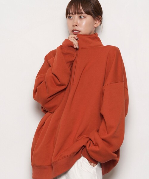 PUBLUX（パブリュクス）の「PUBLUX/パブリュクス スーパービッグハーフジップ裏起毛スウェット(限定展開)（スウェット・メンズ・ブラック/ライトグレー/グレー/ネイビー/オレンジ・MEDIUM/SMALL/LARGE）」の5枚目の写真