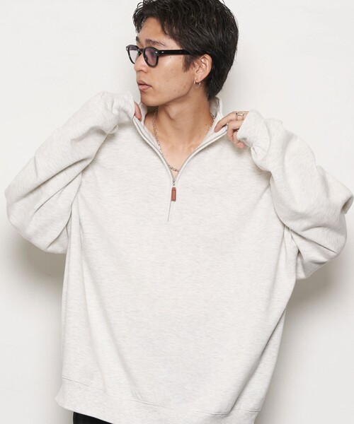 PUBLUX（パブリュクス）の「PUBLUX/パブリュクス スーパービッグハーフジップ裏起毛スウェット(限定展開)（スウェット・メンズ・ブラック/ライトグレー/グレー/ネイビー/オレンジ・MEDIUM/SMALL/LARGE）」の7枚目の写真