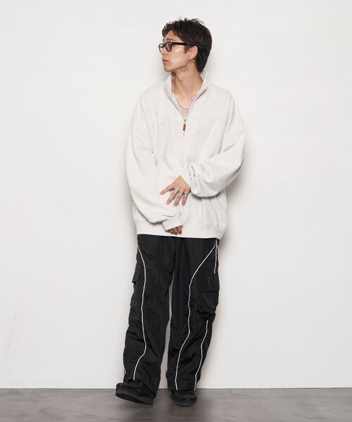 PUBLUX（パブリュクス）の「PUBLUX/パブリュクス スーパービッグハーフジップ裏起毛スウェット(限定展開)（スウェット・メンズ・ブラック/ライトグレー/グレー/ネイビー/オレンジ・MEDIUM/SMALL/LARGE）」の12枚目の写真