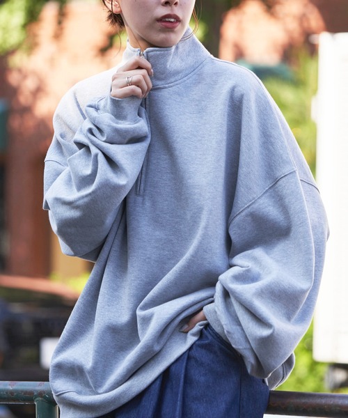 PUBLUX（パブリュクス）の「PUBLUX/パブリュクス スーパービッグハーフジップ裏起毛スウェット(限定展開)（スウェット・メンズ・ブラック/ライトグレー/グレー/ネイビー/オレンジ・MEDIUM/SMALL/LARGE）」の3枚目の写真