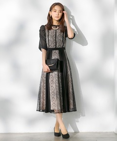 レースプリーツドレス