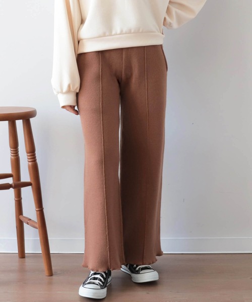 mil(ミル)の「【150㎝前後の小柄さんサイズ】センターシームミラノリブニットパンツ(その他パンツ・レディース・グレイッシュベージュ/モスグリーン/キャメル・M/XS/S)」の1枚目の写真