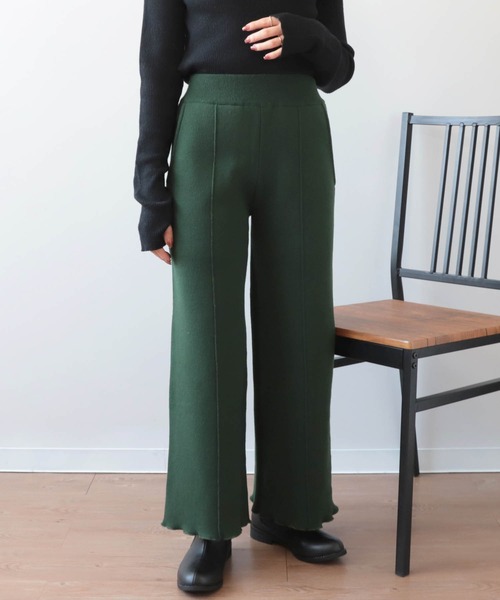mil(ミル)の「【150㎝前後の小柄さんサイズ】センターシームミラノリブニットパンツ(その他パンツ・レディース・グレイッシュベージュ/モスグリーン/キャメル・M/XS/S)」の3枚目の写真