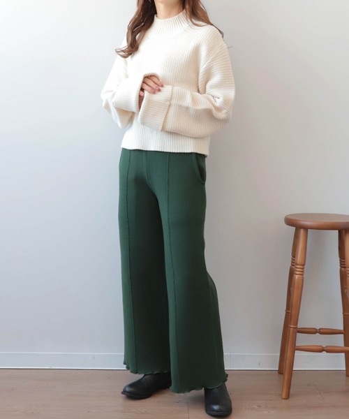 mil(ミル)の「【150㎝前後の小柄さんサイズ】センターシームミラノリブニットパンツ(その他パンツ・レディース・グレイッシュベージュ/モスグリーン/キャメル・M/XS/S)」の7枚目の写真