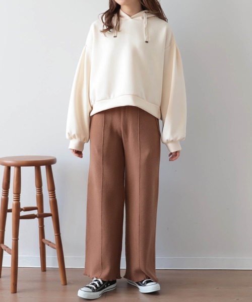 mil(ミル)の「【150㎝前後の小柄さんサイズ】センターシームミラノリブニットパンツ(その他パンツ・レディース・グレイッシュベージュ/モスグリーン/キャメル・M/XS/S)」の9枚目の写真