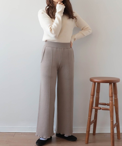 mil(ミル)の「【150㎝前後の小柄さんサイズ】センターシームミラノリブニットパンツ(その他パンツ・レディース・グレイッシュベージュ/モスグリーン/キャメル・M/XS/S)」の12枚目の写真
