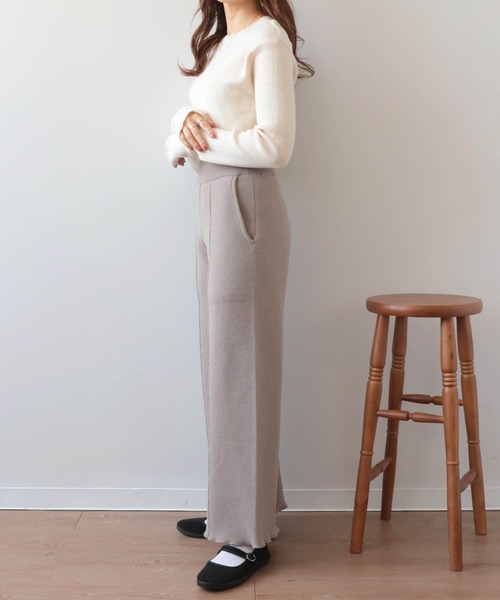 mil(ミル)の「【150㎝前後の小柄さんサイズ】センターシームミラノリブニットパンツ(その他パンツ・レディース・グレイッシュベージュ/モスグリーン/キャメル・M/XS/S)」の13枚目の写真