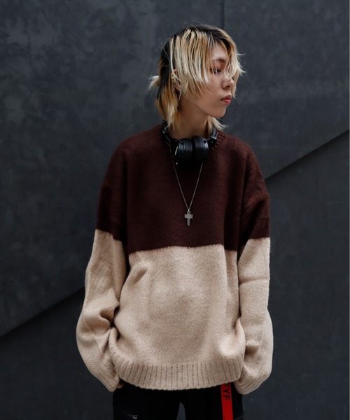 Bling Leads(ブリングリーズ)の「Z)【BLINGLEADS】723801 モヘアタッチツートンクルーニット(ニット/セーター・メンズ・ブラック系その他/レッド系その他/ブルー系その他/ブラウン系その他・MEDIUM/LARGE)」の13枚目の写真