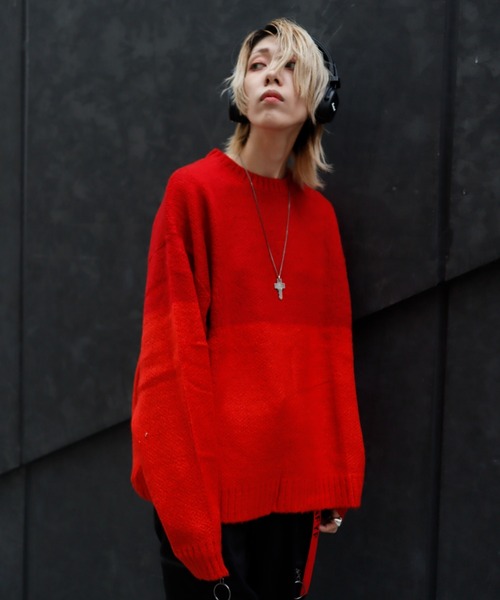 Bling Leads(ブリングリーズ)の「Z)【BLINGLEADS】723801 モヘアタッチツートンクルーニット(ニット/セーター・メンズ・ブラック系その他/レッド系その他/ブルー系その他/ブラウン系その他・MEDIUM/LARGE)」の14枚目の写真