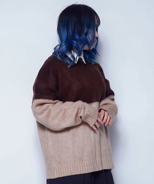 Bling Leads(ブリングリーズ)の「Z)【BLINGLEADS】723801 モヘアタッチツートンクルーニット(ニット/セーター・メンズ・ブラック系その他/レッド系その他/ブルー系その他/ブラウン系その他・MEDIUM/LARGE)」の17枚目の写真