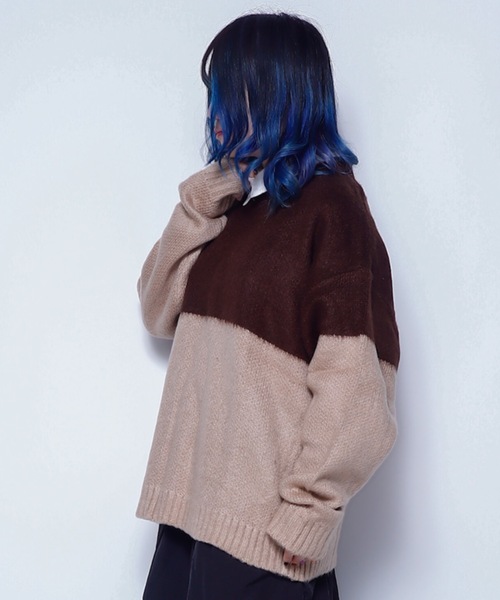 Bling Leads(ブリングリーズ)の「Z)【BLINGLEADS】723801 モヘアタッチツートンクルーニット(ニット/セーター・メンズ・ブラック系その他/レッド系その他/ブルー系その他/ブラウン系その他・MEDIUM/LARGE)」の15枚目の写真