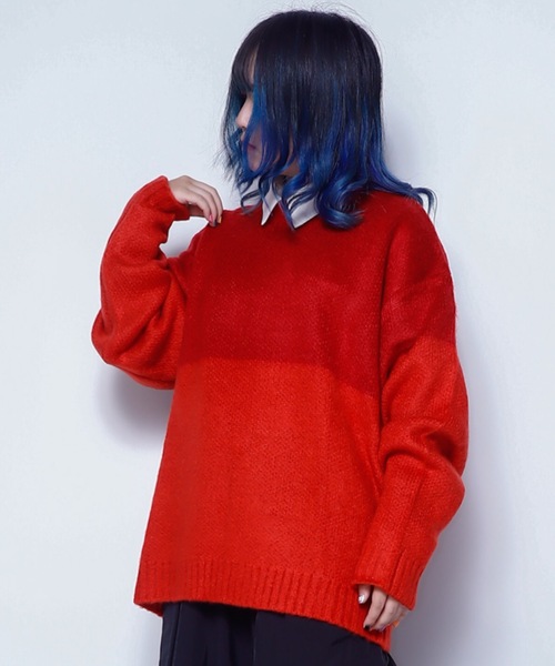 Bling Leads(ブリングリーズ)の「Z)【BLINGLEADS】723801 モヘアタッチツートンクルーニット(ニット/セーター・メンズ・ブラック系その他/レッド系その他/ブルー系その他/ブラウン系その他・MEDIUM/LARGE)」の18枚目の写真