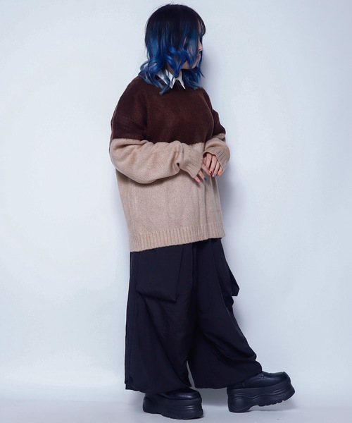 Bling Leads(ブリングリーズ)の「Z)【BLINGLEADS】723801 モヘアタッチツートンクルーニット(ニット/セーター・メンズ・ブラック系その他/レッド系その他/ブルー系その他/ブラウン系その他・MEDIUM/LARGE)」の8枚目の写真