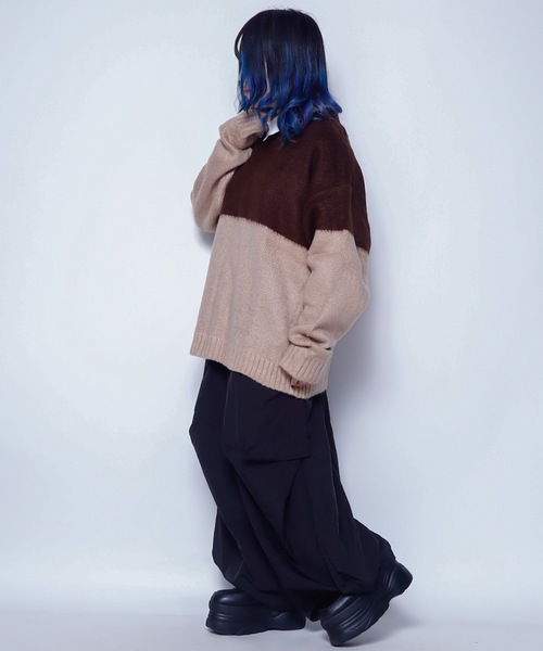 Bling Leads(ブリングリーズ)の「Z)【BLINGLEADS】723801 モヘアタッチツートンクルーニット(ニット/セーター・メンズ・ブラック系その他/レッド系その他/ブルー系その他/ブラウン系その他・MEDIUM/LARGE)」の6枚目の写真