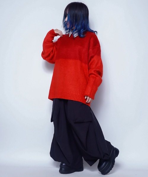Bling Leads(ブリングリーズ)の「Z)【BLINGLEADS】723801 モヘアタッチツートンクルーニット(ニット/セーター・メンズ・ブラック系その他/レッド系その他/ブルー系その他/ブラウン系その他・MEDIUM/LARGE)」の10枚目の写真