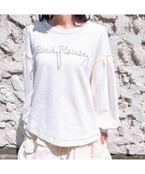 PINK HOUSE（ピンクハウス）の「リボンコードロゴ刺繍入りトレーナー