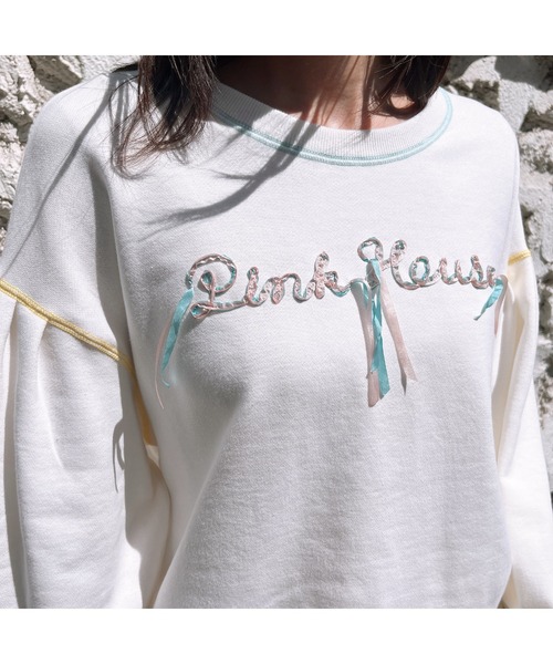 ピンクハウス・ロゴ刺繍入りロングジレ PINK HOUSE（ピンクハウス）の「ロゴ刺繍入りローンバッグ（トート