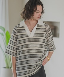 CASPER JOHN | See-throught border knit polo shirts/シースルーボーダーニットポロシャツ(ポロシャツ)