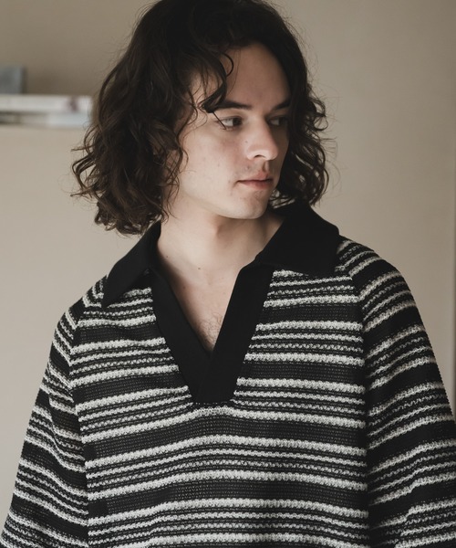 casperjohn ニットポロシャツ　Lサイズ CASPER JOHN（キャスパージョン）の「Line knit polo shirts
