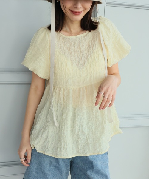 Girly Doll(ガーリードール)の「ポコポコチェックバックリボンバルーンスリーブブラウス(シャツ/ブラウス・レディース・ピンク/ナチュラル/ブルー/ブラック・F)」の12枚目の写真