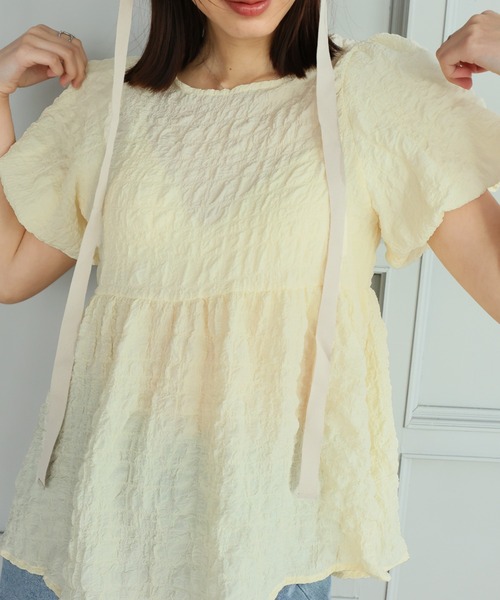 Girly Doll(ガーリードール)の「ポコポコチェックバックリボンバルーンスリーブブラウス(シャツ/ブラウス・レディース・ピンク/ナチュラル/ブルー/ブラック・F)」の13枚目の写真