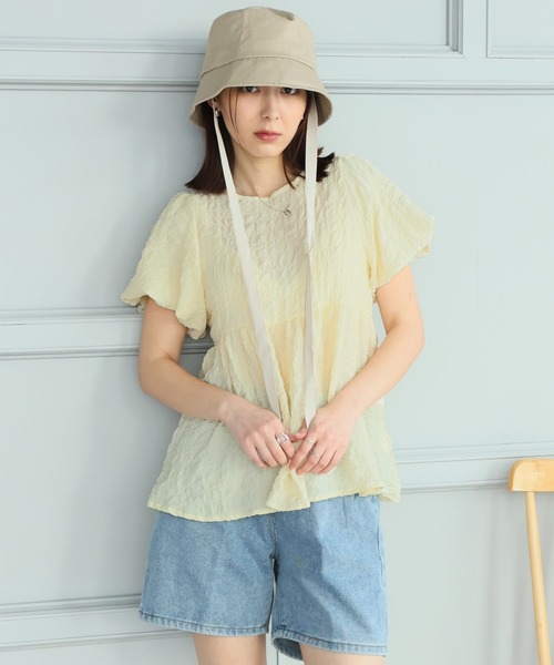 Girly Doll(ガーリードール)の「ポコポコチェックバックリボンバルーンスリーブブラウス(シャツ/ブラウス・レディース・ピンク/ナチュラル/ブルー/ブラック・F)」の14枚目の写真