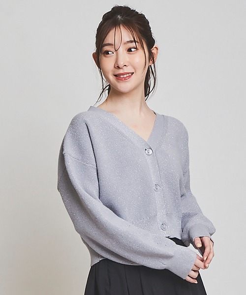 31 Sons de mode（トランテアン　ソン　ドゥ　モード）の「ラメ入りクロップドカーディガン（カーディガン/ボレロ・レディース・ライトグレー/オフホワイト/ピンク・36）」の3枚目の写真