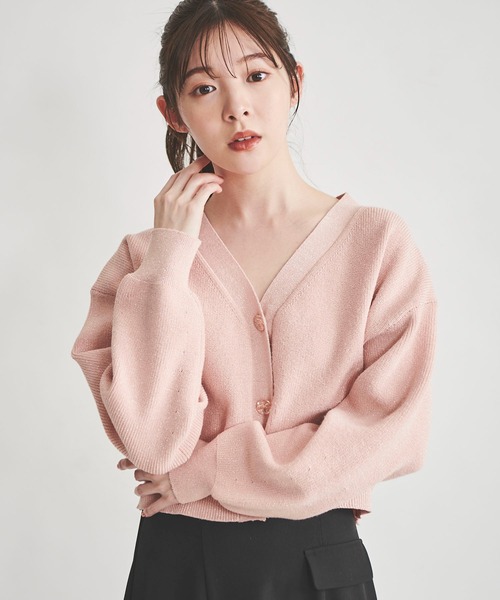 31 Sons de mode（トランテアン　ソン　ドゥ　モード）の「ラメ入りクロップドカーディガン（カーディガン/ボレロ・レディース・ライトグレー/オフホワイト/ピンク・36）」の13枚目の写真