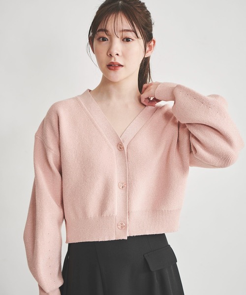31 Sons de mode（トランテアン　ソン　ドゥ　モード）の「ラメ入りクロップドカーディガン（カーディガン/ボレロ・レディース・ライトグレー/オフホワイト/ピンク・36）」の14枚目の写真