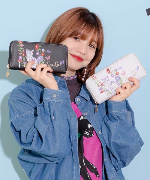 ScoLar（スカラー）の「SC72-11：ネコ花刺繍ラウンド長財布（財布