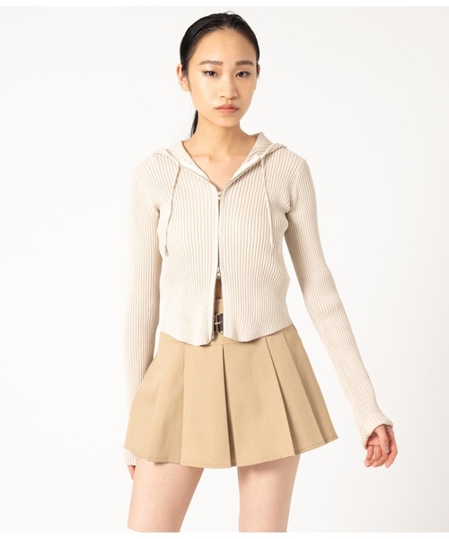 ANAP（アナップ）の「ダブルジップ リブニット フード トップス（ニット/セーター・レディース・モスグリーン/アイボリー/ブラック・FREE）」の4枚目の写真