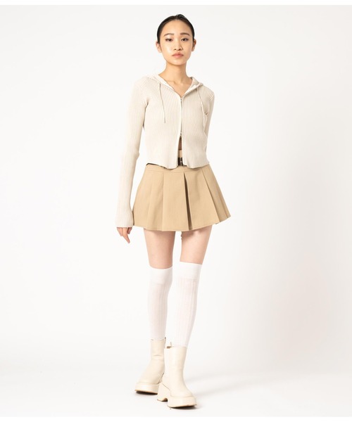 ANAP（アナップ）の「ダブルジップ リブニット フード トップス（ニット/セーター・レディース・モスグリーン/アイボリー/ブラック・FREE）」の6枚目の写真