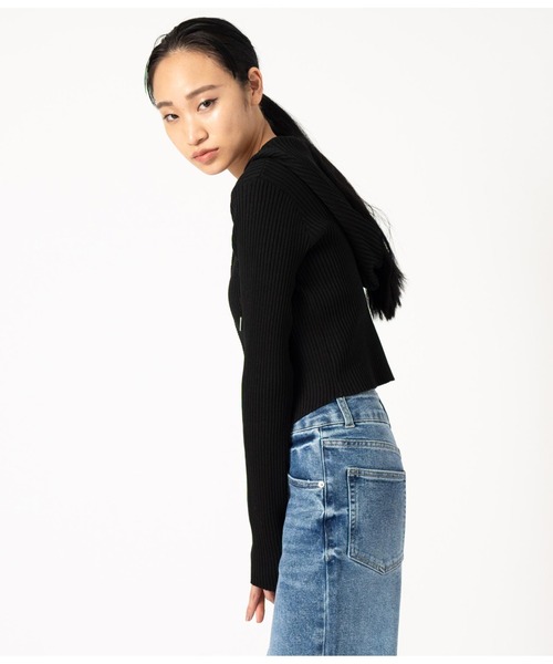 ANAP（アナップ）の「ダブルジップ リブニット フード トップス（ニット/セーター・レディース・モスグリーン/アイボリー/ブラック・FREE）」の11枚目の写真