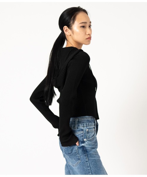 ANAP（アナップ）の「ダブルジップ リブニット フード トップス（ニット/セーター・レディース・モスグリーン/アイボリー/ブラック・FREE）」の12枚目の写真