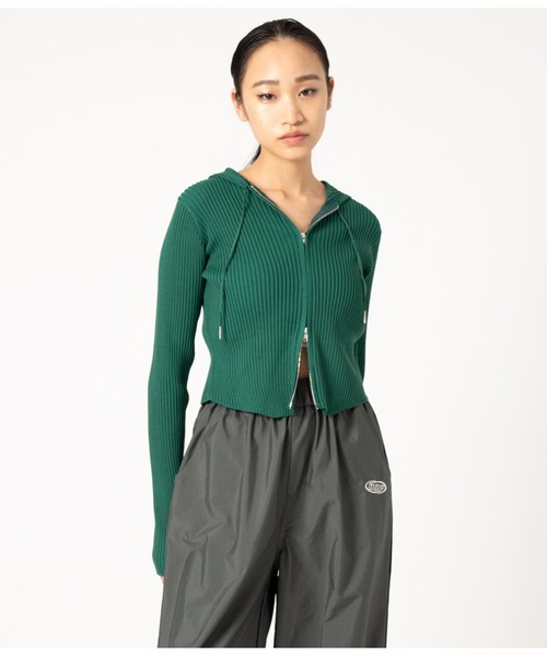 ANAP（アナップ）の「ダブルジップ リブニット フード トップス（ニット/セーター・レディース・モスグリーン/アイボリー/ブラック・FREE）」の13枚目の写真