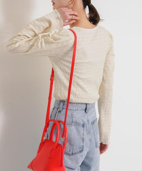 HEYUMM(ヘユム)の「パワーショルダートップ(Tシャツ/カットソー・レディース・アイボリー/チャコールグレー/オレンジ・ONE)」の6枚目の写真