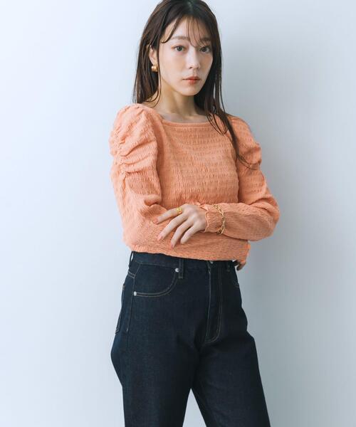 HEYUMM(ヘユム)の「パワーショルダートップ(Tシャツ/カットソー・レディース・アイボリー/チャコールグレー/オレンジ・ONE)」の16枚目の写真