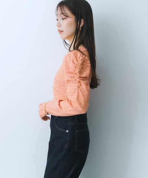 HEYUMM(ヘユム)の「パワーショルダートップ(Tシャツ/カットソー・レディース・アイボリー/チャコールグレー/オレンジ・ONE)」の20枚目の写真