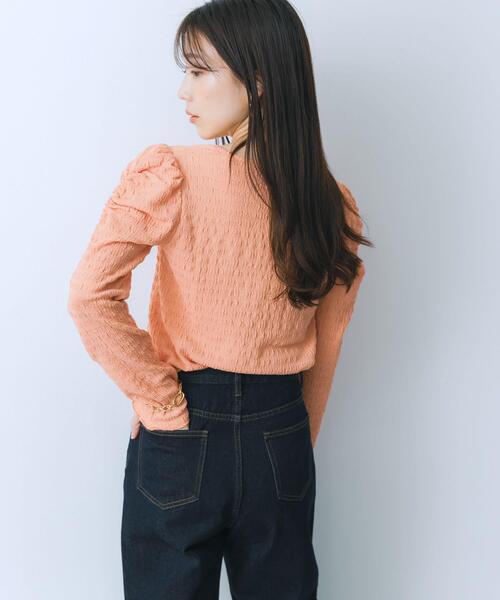 HEYUMM(ヘユム)の「パワーショルダートップ(Tシャツ/カットソー・レディース・アイボリー/チャコールグレー/オレンジ・ONE)」の22枚目の写真