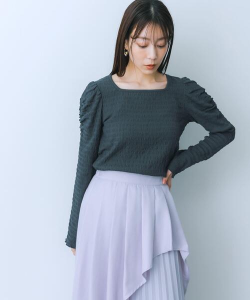 HEYUMM（ヘユム）の「パワーショルダートップ（Tシャツ/カットソー・レディース・アイボリー/チャコールグレー/オレンジ・ONE）」の13枚目の写真