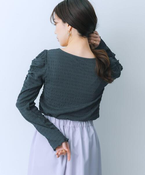 HEYUMM（ヘユム）の「パワーショルダートップ（Tシャツ/カットソー・レディース・アイボリー/チャコールグレー/オレンジ・ONE）」の9枚目の写真