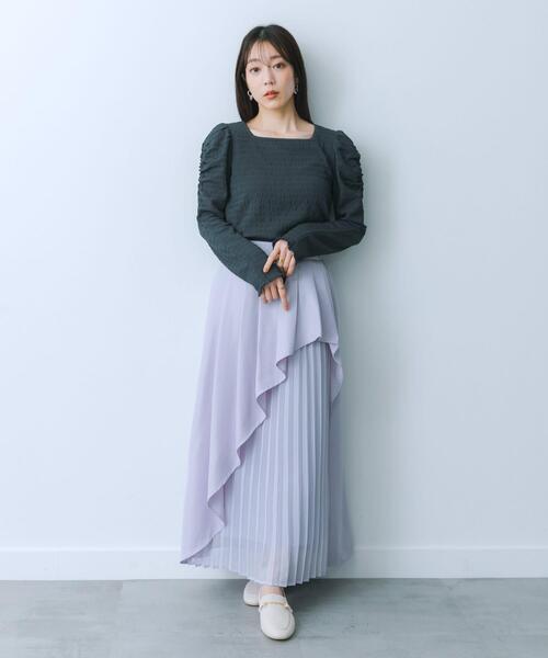 HEYUMM（ヘユム）の「パワーショルダートップ（Tシャツ/カットソー・レディース・アイボリー/チャコールグレー/オレンジ・ONE）」の8枚目の写真