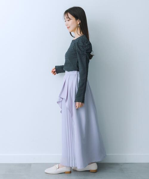 HEYUMM（ヘユム）の「パワーショルダートップ（Tシャツ/カットソー・レディース・アイボリー/チャコールグレー/オレンジ・ONE）」の6枚目の写真