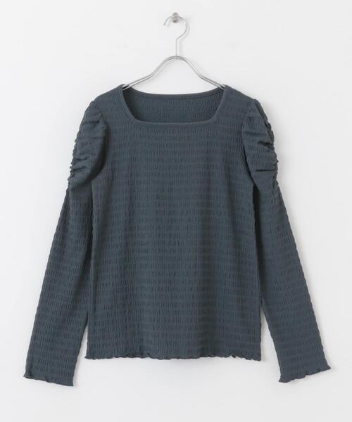 HEYUMM（ヘユム）の「パワーショルダートップ（Tシャツ/カットソー・レディース・アイボリー/チャコールグレー/オレンジ・ONE）」の5枚目の写真