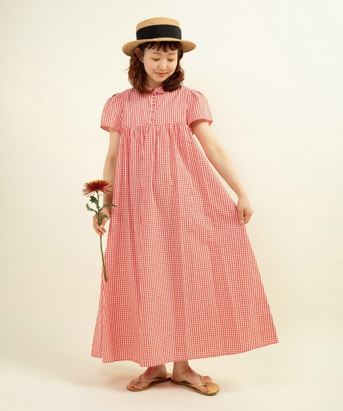 美品　チャイルドウーマン ギンガムチェックパフスリーブワンピース CHILD WOMAN ワンピース 「WEB別注」 ギンガムチェック