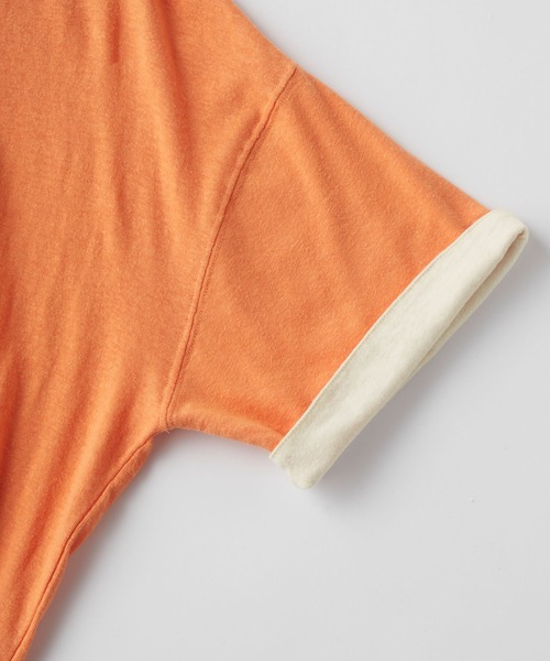 CONVERSE（コンバース）の「CONVERSE/コンバース ロゴプリント ロールアップカラー ネップスラブ半袖Tシャツ（Tシャツ/カットソー・レディース・オフホワイト/スミクロ/オレンジ・M）」の11枚目の写真