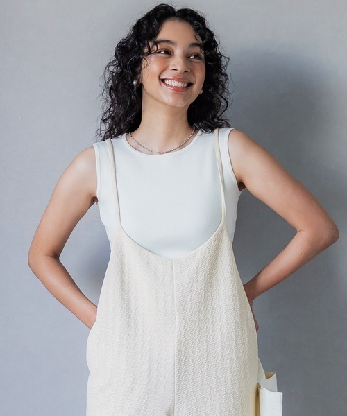 coca（coca）（コカ）の「ジャカードエンボスサロペット（サロペット/オーバーオール・レディース・ブラック/アイボリー・L/M）」の4枚目の写真