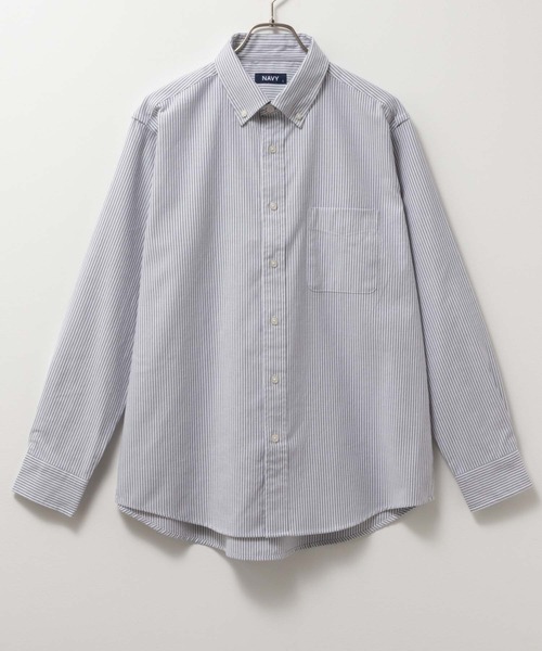 NAVY(ネイビー)の「NAVY オックスフォードベーシックシャツ(シャツ/ブラウス・メンズ・ホワイト×グレー/ホワイト×ブルー/ホワイト/グレー/サックスブルー・S/M/L/XL)」の4枚目の写真