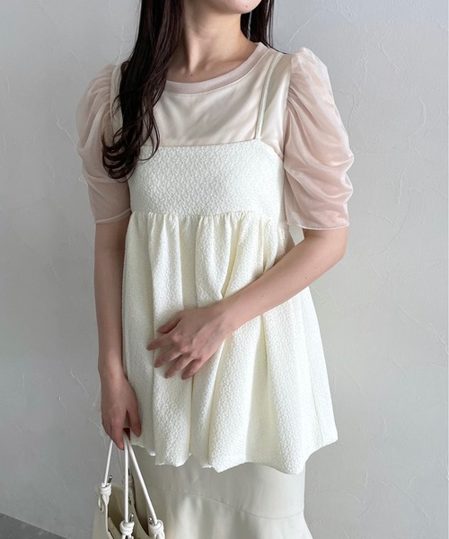 mysty woman（ミスティウーマン）の「フクレジャガードバルーンキャミ　120986（その他トップス・レディース・ブラック/オフホワイト・FREE）」の4枚目の写真